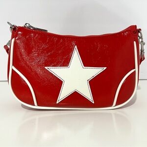 Silence + Noise Urban Outfitters | Daphne Red White Star Faux Leather Moto Bag